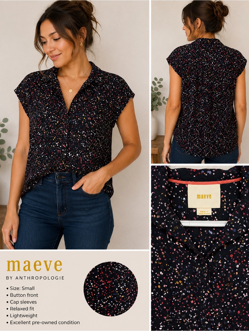 Maeve by Anthropologie Printed Button Front Blouse Size Small